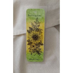 Marque-page bonne lecture, fleurs de tournesol, petites fleurs et libellules, vert et jaune