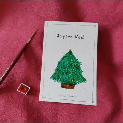 Carte de Noël, aquarelle, sapin