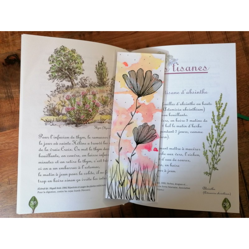 marque page aquarelle 2 fleurs