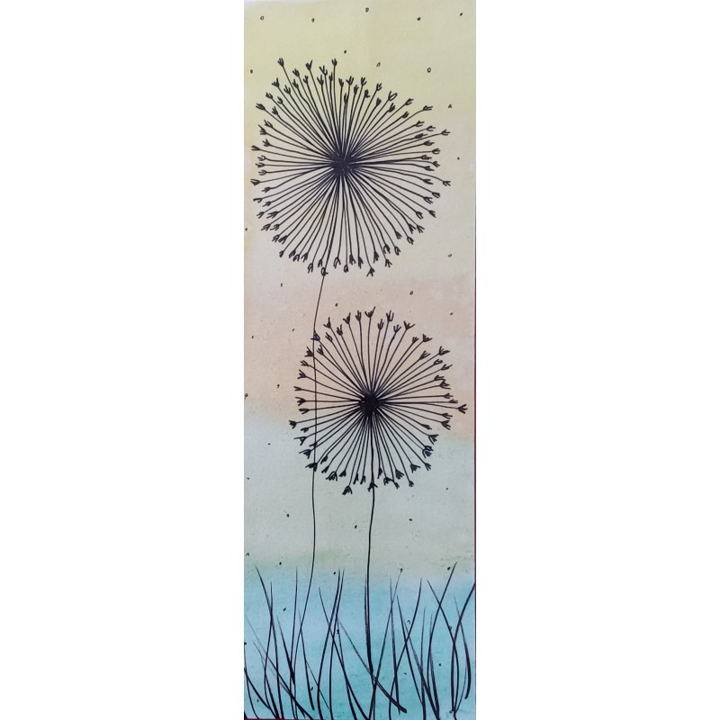 Marque page deux fleurs, fond arc en ciel