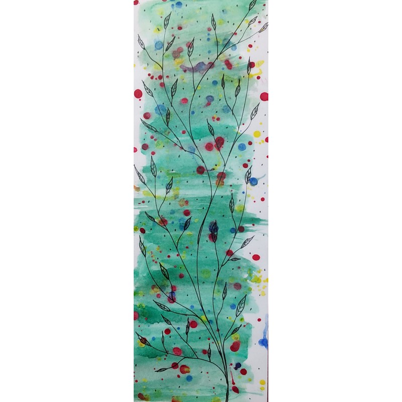 Marque page de feuilles sur fond aquarelle vert