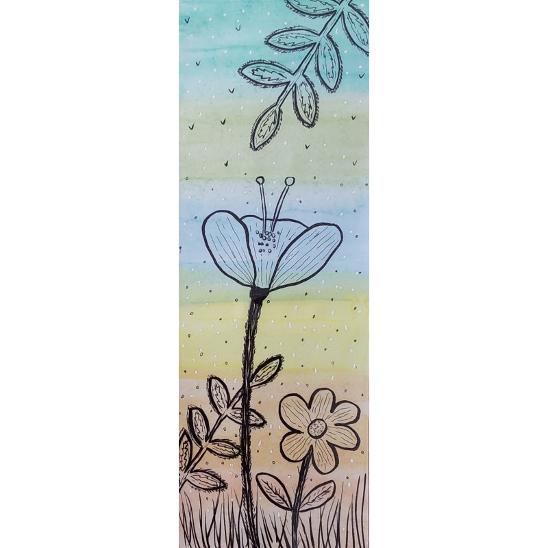 Marque page fleurs, fond coloré en aquarelle