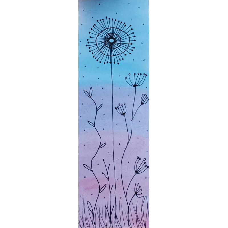 Marque-page fleurs, aquarelle, dégradé de rose et bleu