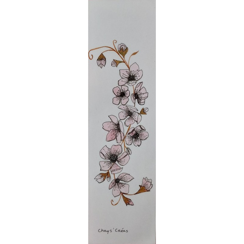 Marque-page fleurs de cerisiers rose clair pailletée