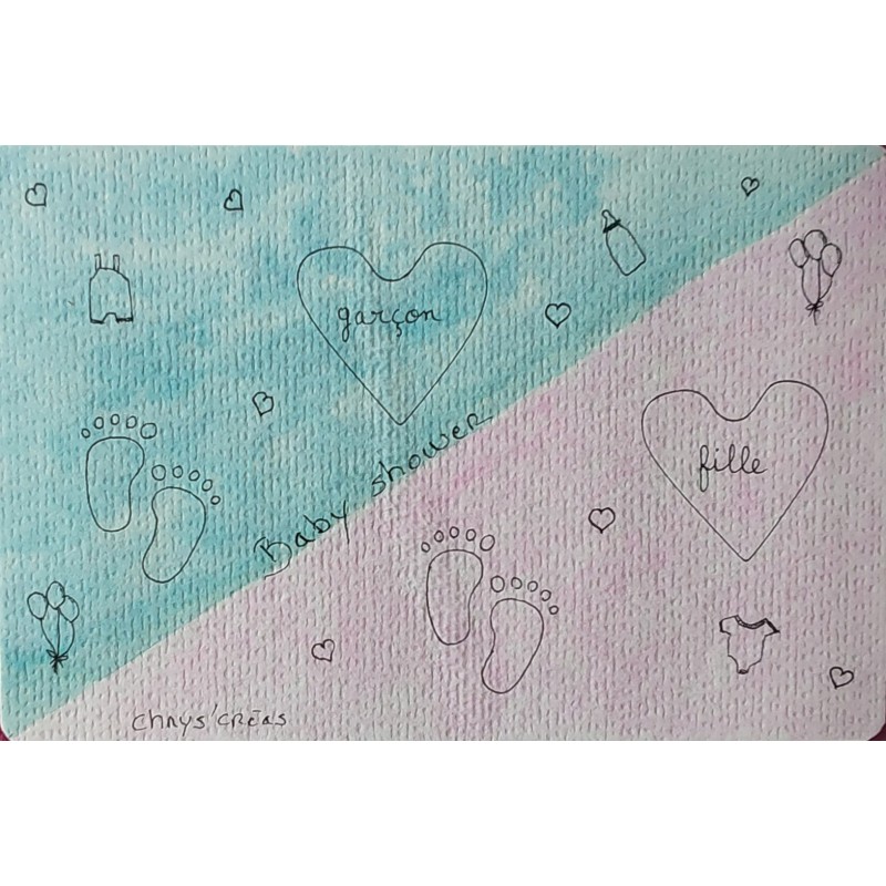 Carte baby shower rose et bleue, motifs bébés