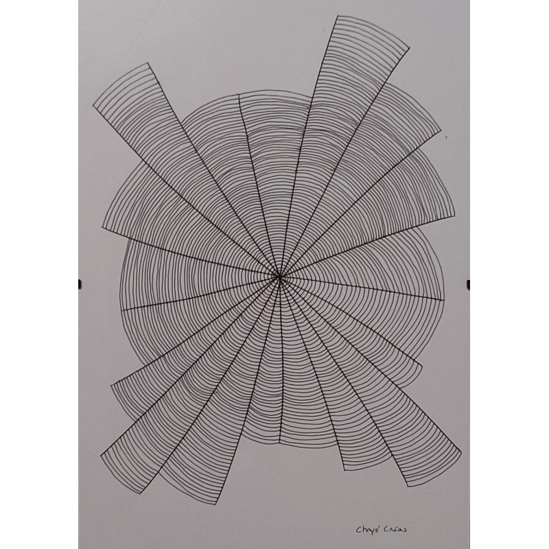 Dessin d'art thérapie, traits fins noirs, formes triangles