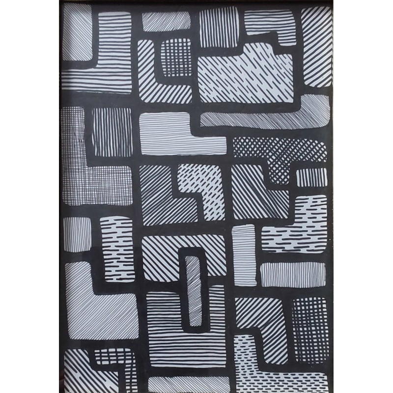 Dessin d'art thérapie de traits noirs sur fond blanc
