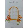 Carte fête des pères, aquarelle, fenêtre ancienne, fleurs oranges