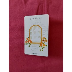 Carte fête des pères, aquarelle, fenêtre ancienne, fleurs oranges