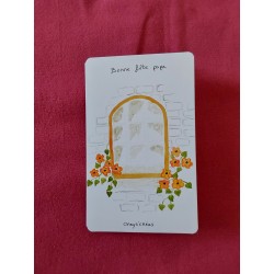 Carte fête des pères, aquarelle, fenêtre ancienne, fleurs oranges