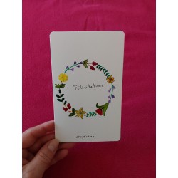 Carte félicitations, aquarelle, rond de fleurs colorés