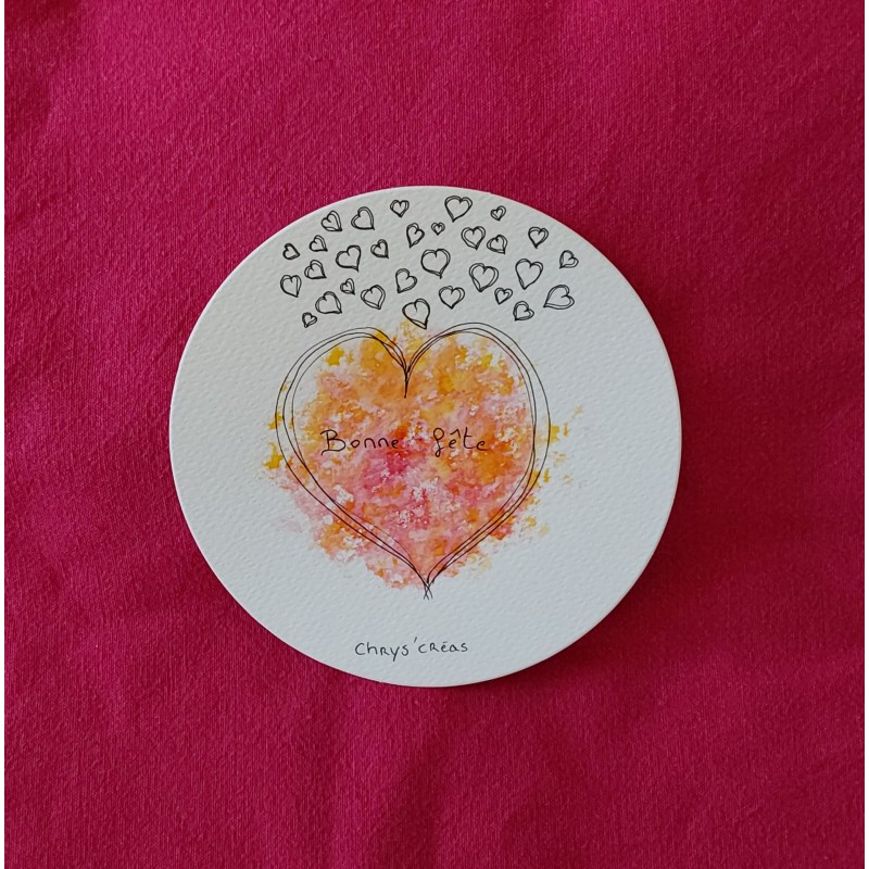 Carte ronde, bonne fête, cœur rouge-orange