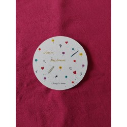 Carte ronde, aquarelle, merci maîtresse, fleurs, cœurs