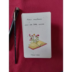 Carte double, aquarelle, merci maîtresse pour cette belle année, livre avec fleurs