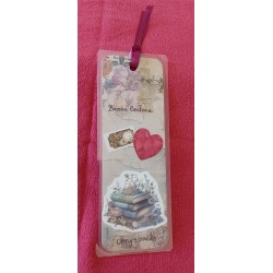 Marque-page, scrapbooking, livres, fleurs, cœur fushia 2