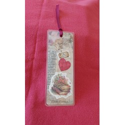 Marque-page, scrapbooking, livres, fleurs, cœur fushia 3
