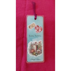 Marque-page,scrapbooking, livres, fleurs, cœur, fond bleu