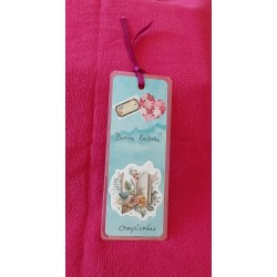 Marque-page, scrapbooking, livres, fleurs, cœurs, fond bleu 2