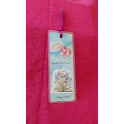 Marque-page, scrapbooking, livres, fleurs, cœurs, fond bleu 3
