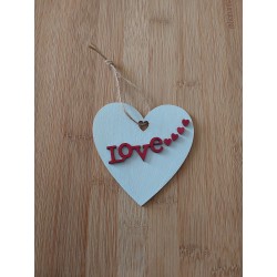 Cœur blanc en bois, aquarelle, love avec 4 coeurs