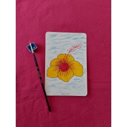 Carte simple, aquarelle, fleur tropicale, hibiscus jaune et rouge