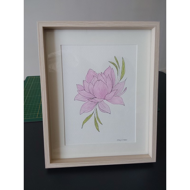 Tableau : aquarelle fleur lotus rose