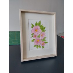 Tableau, aquarelle fleurs roses et feuillage